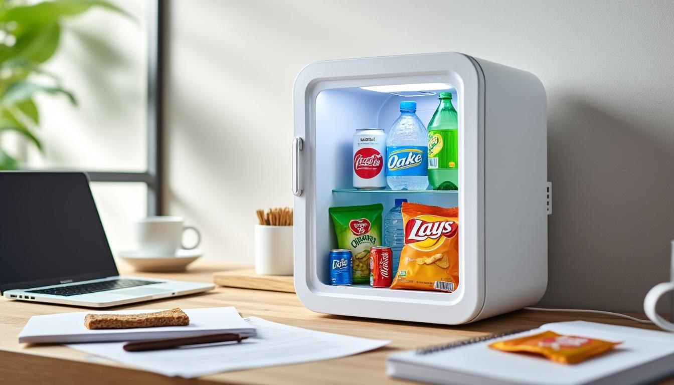 entdecken sie den tragbaren mini-kühlschrank fürs büro – die perfekte lösung, um ihre snacks und getränke direkt am arbeitsplatz frisch zu halten.