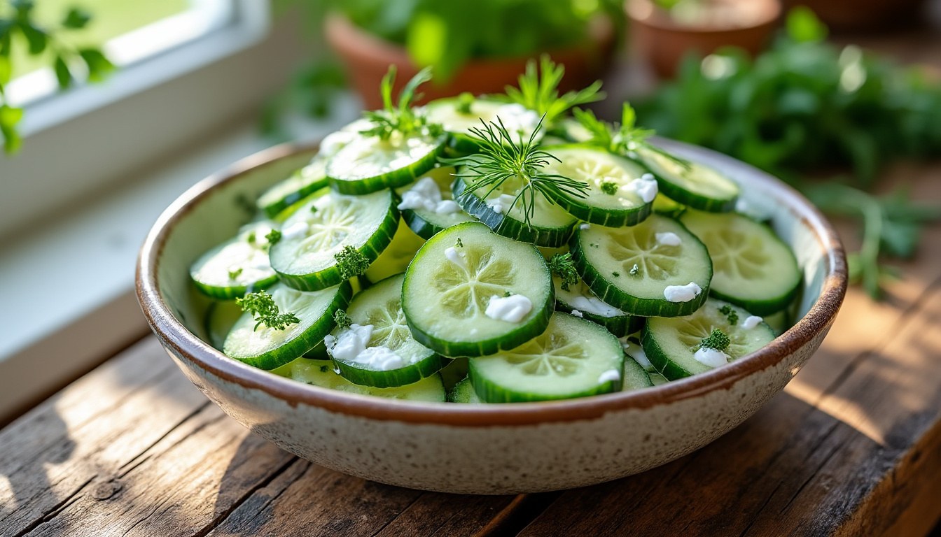 ein klassisches gurkensalat rezept, das frisch, lecker und schnell zuzubereiten ist – perfekt für jede gelegenheit.