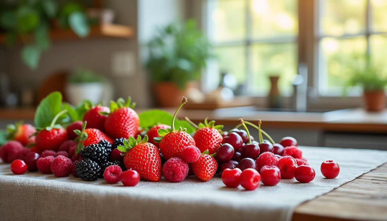 entdecken sie eine vielfältige auswahl an roten früchten und beeren mit dem buchstaben r. von saftigen rhabarbern bis zu süßen roten johannisbeeren – alles übersichtlich vorgestellt.