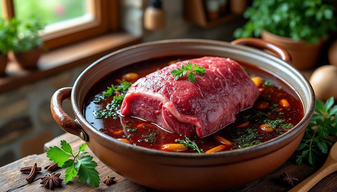 entdecken sie ein traditionelles sauerbraten rezept mit klassischer marinade und zart geschmortem fleisch – perfekt für authentischen genuss.