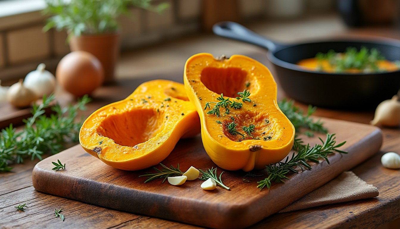 entdecken sie ein aromatisches butternut-kürbis rezept, perfekt zubereitet aus dem ofen für einen köstlichen und gesunden genuss.